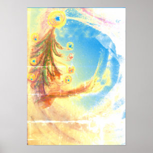 Affiche d'art bleu de l'Arbre de Noël de la Paix
