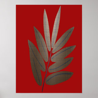 Affiche d'art botanique en mosaïque de feuille dor
