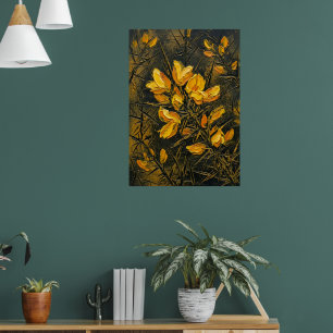 Affiche d'art botanique foncé de Ginkgo doré Jap