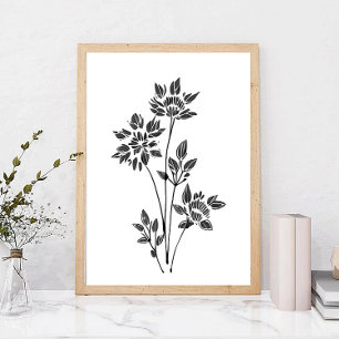 Affiche d'art de croquis de fleurs minimalistes