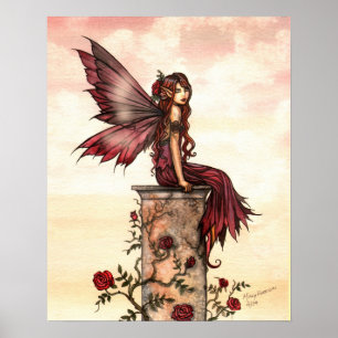 Affiche d'art de fantaisie de fée de rose écarlate