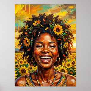 Affiche d'art de femme noire tournesol