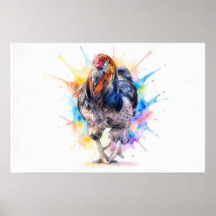 Affiche d'art de ferme Coq Splash Art