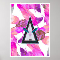 Affiche d'art de flamant rose aux plumes roses et