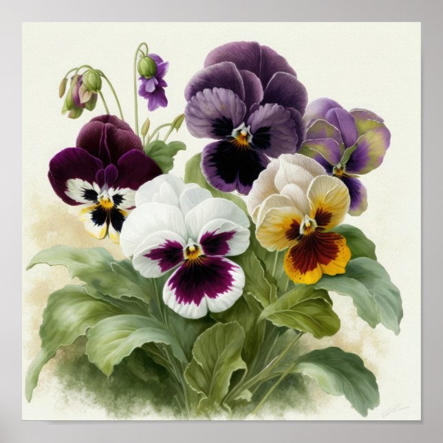 Affiche d'art de fleur de Pensées Pensée (Devant)