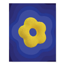 Affiche d'art de fleur pop jaune sur fond bleu