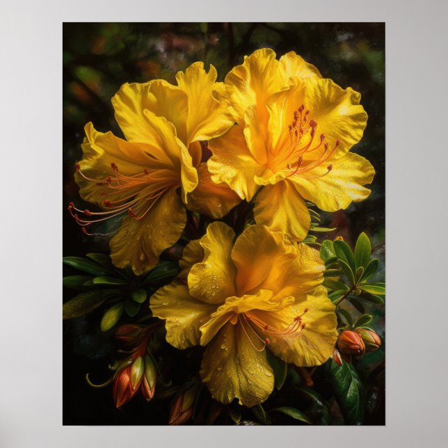 Affiche d'art de fleurs d'Azalée Jaune (Devant)
