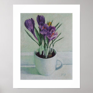 Affiche d'art de fleurs de crocus violets par Pola