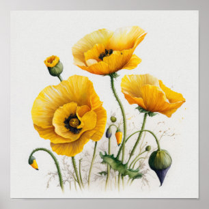 Affiche d'art de fleurs de pavot jaune