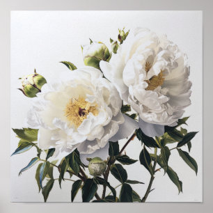Affiche d'art de fleurs de Pivoine Blanche