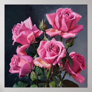 Affiche d'art de fleurs de roses roses