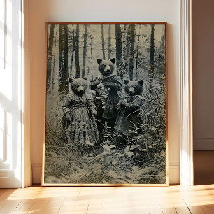 Affiche d'art de la famille des ours, impression d