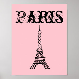 Affiche d'art de la Tour Eiffel rose de Paris