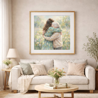 Affiche d'art de mère et fille s'étreignant