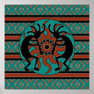Affiche d'art de mur de turquoise de Kokopelli de