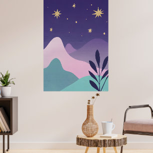Affiche d'art de nuit de montagne céleste   Violet