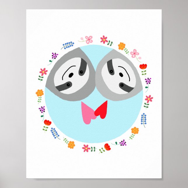Affiche d'art de paresseux drôle heureux mignon im (Devant)