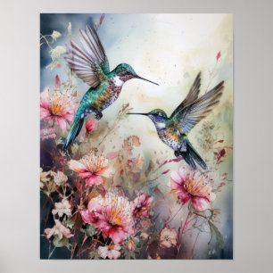 Affiche d'art de peinture de colibris