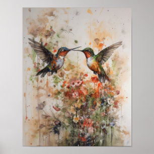 Affiche d'art de peinture de colibris