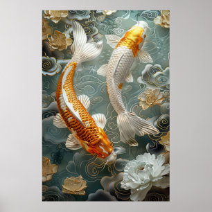 Affiche d'art de poisson Koï doré Impression d'art