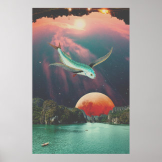 Affiche d'art de poisson volant psychédélique modi