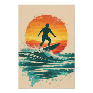 Affiche d'art de surf Sunset Rétro – Surfeur Rétro