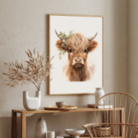 Affiche d'art de vache highland bohème