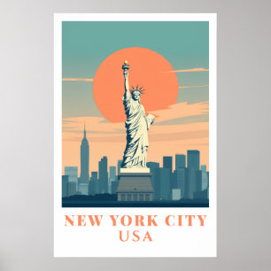 Affiche d'art de voyage vintage de la Statue de la