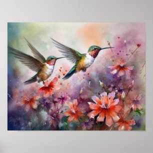 Affiche d'art d'impression de peinture de colibris