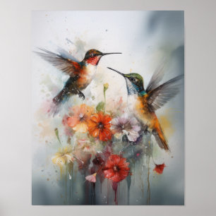 Affiche d'art d'impression de peinture de colibris