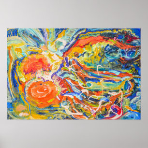 Affiche d'art fin abstrait coloré 19" x 13"