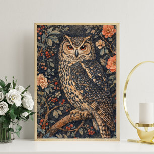 Affiche d'art floral de hibou vintage   Oiseau de 