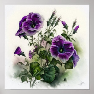Affiche d'art floral de pétunias violets