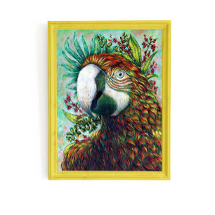 Affiche d'art floral tropical mignon perroquet