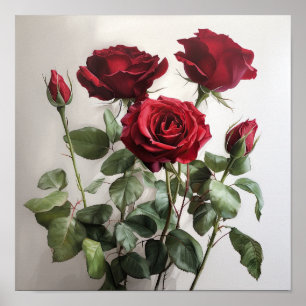 Affiche d'art imprimé de fleurs de roses rouges