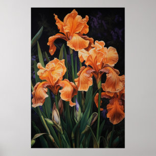 Affiche d'art imprimé de fleurs d'iris orange