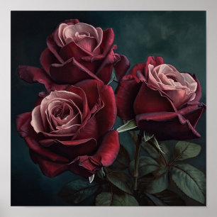Affiche d'art imprimé de roses écarlates