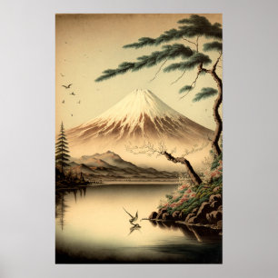 Affiche d'art imprimée vintage Mont Fuji Japonais