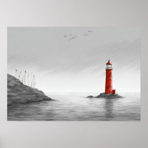 Affiche d'art "Le Phare Cramoisi"