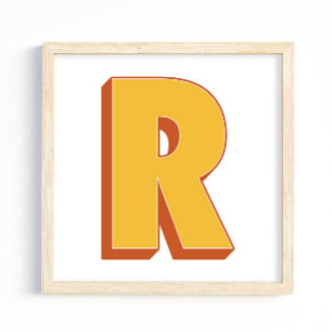Affiche d'art lettre, monogramme R, initiale de ty