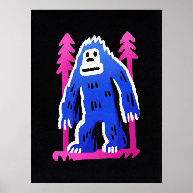 Affiche d'art mural Bigfoot en forêt rose et bleu (Devant)