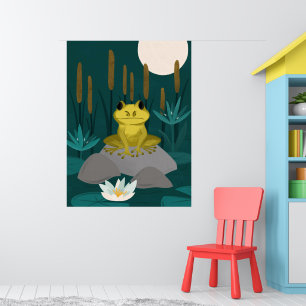 Affiche d'art mural de grenouille sous la pleine l