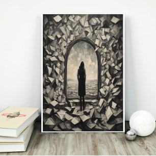 Affiche d'art mural en papiers flottants monochrom