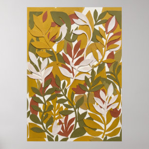 Affiche d'art mural feuille d'olive moutarde