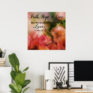 Affiche d'art mural Fleur rose Foi, Espérance et A