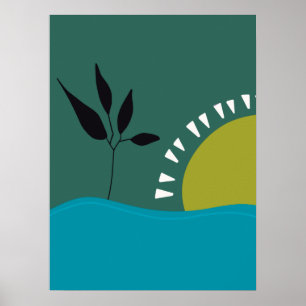 affiche d'art mural minimaliste soleil vert tendan