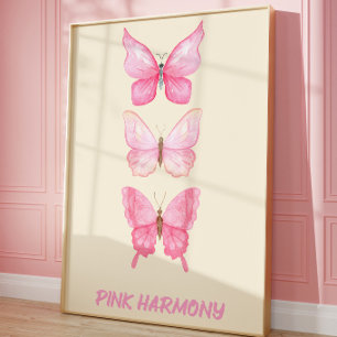 Affiche d'art mural Papillon Rose Féminin Douce