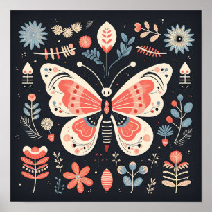 Affiche d'art papillon populaire scandinave