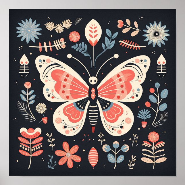 Affiche d'art papillon populaire scandinave (Devant)