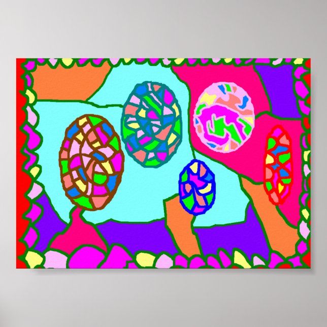 Affiche d'art primitif tribal aux couleurs vives (Devant)
